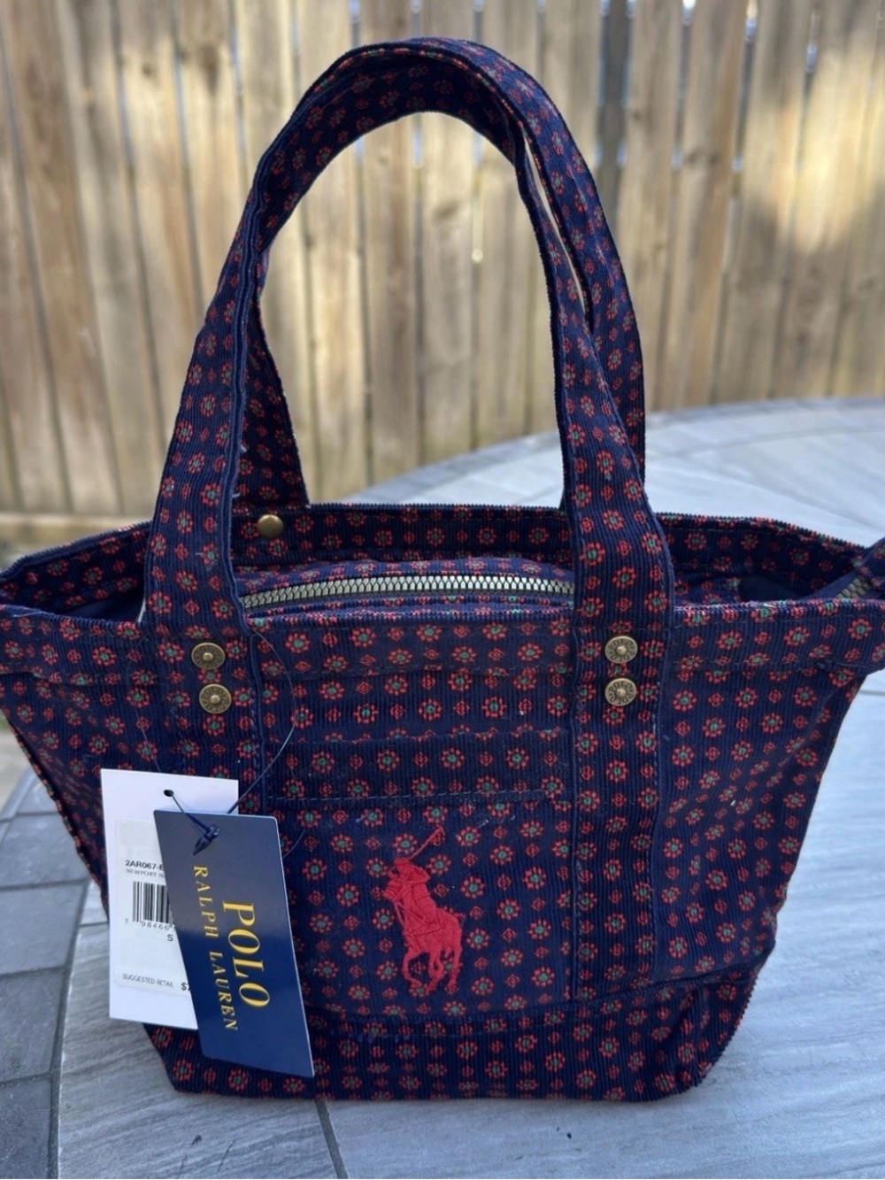 Polo by Ralph Lauren Navy Tote with Red Patterned Accents